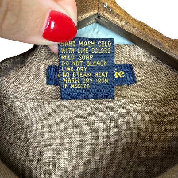 EColOGie Brown 100% Linen Embroidered Medallion Pattern Button Up 3/4 Sleeve Top - Picture 11 of 11